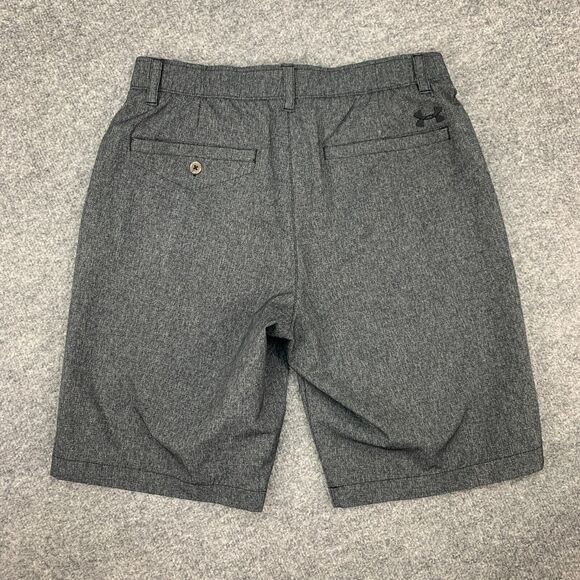 Under Armour Golf Short Mens 32 Black Gray Crosshatch Loose HeatGear Flat Front - Picture 7 of 11